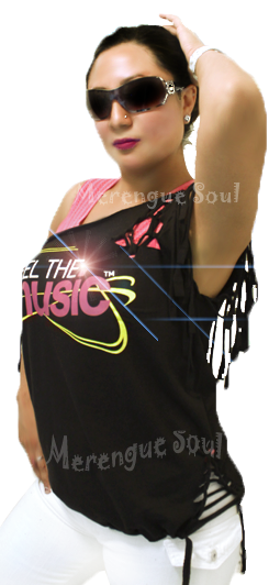 Check out this off the shoulder, cut up Zumbawear Feel the music T-Shirt!